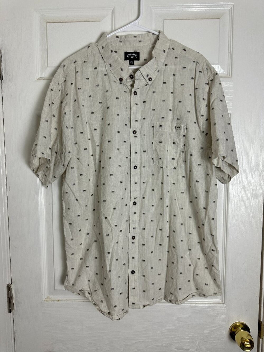 Billabong Summer Vacation Tropical Beige Print Button Front Shirt Men Size XXL